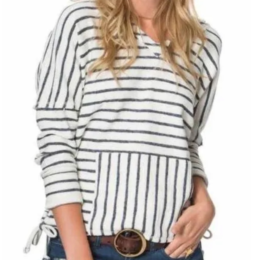 O’Neill From Pacsun Gansett Stripe Pullover Cream Navy Beachy Hoodie Small